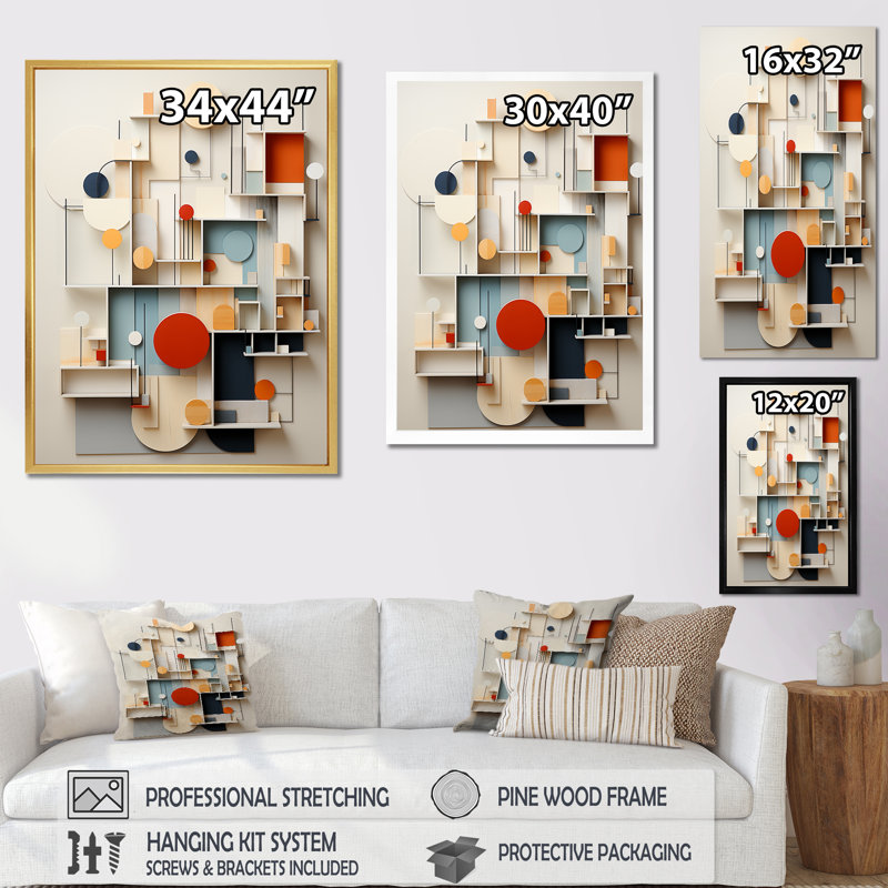 Abstract Geometric White And Blue Essential Forms - Abstract Geometric Wall Decor, Black Single Picture Framed