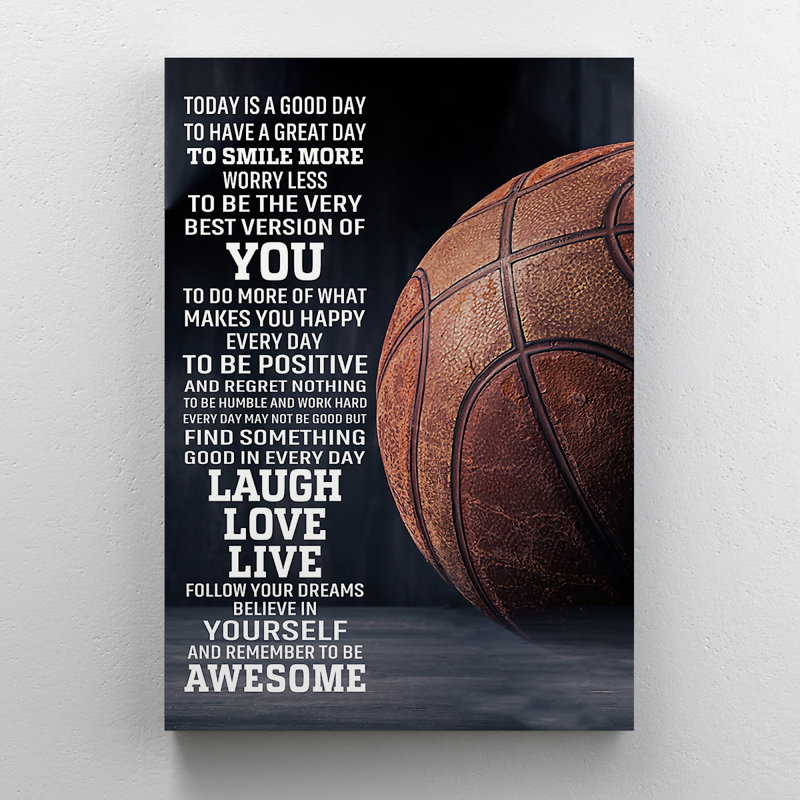«A Basketball On» sur fond noir - «Today Is A Good Day», reproduction d'art graphique sur toile tendue