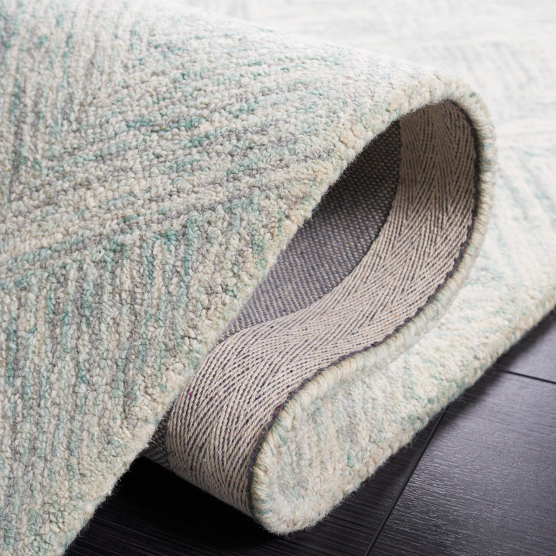 Tapis gris / turquoise en laine / coton touffeté à la main Borreri, Rectangulaire 3 pi x 5 pi