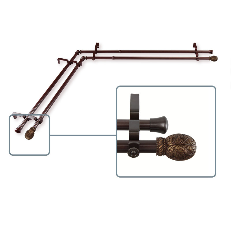 Ensemble de tringle à rideaux double et quincaillerie pour fenêtre d’angle Gravesend, L 28 po x l 48 po, Cacao