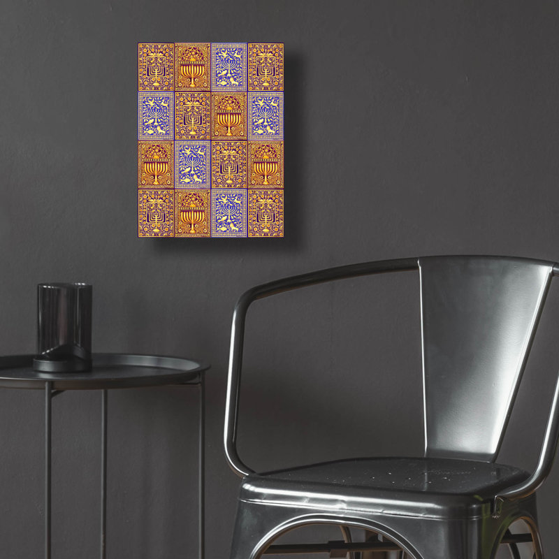 «Hanukah Menorah Collage Verticals» par Andrea Strongwater, art mural en verre acrylique, H 16 po x l 12 po x P 0,13 po