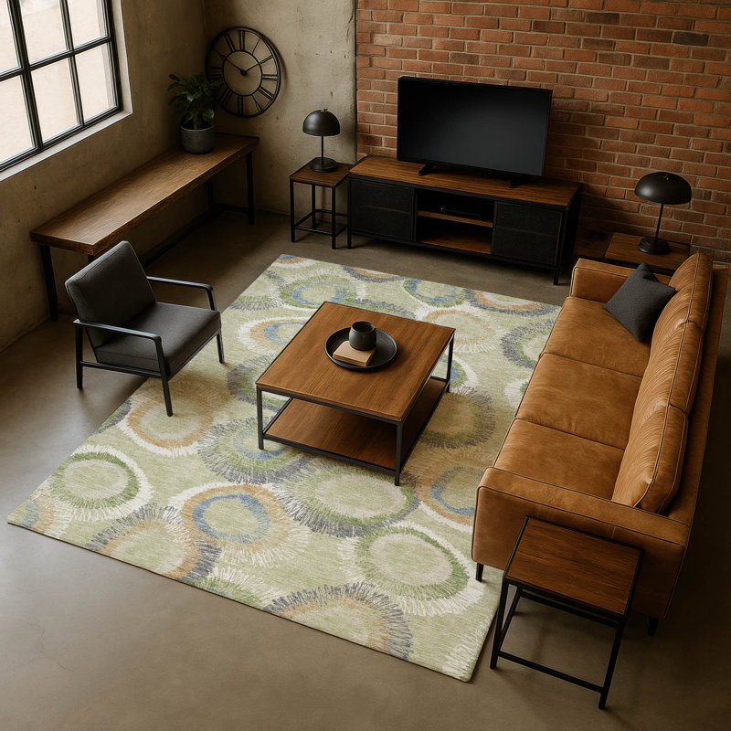 Premium Machine Washable Mayfield AMF2278 Geometric Rug, Aloe, 3' x 5'