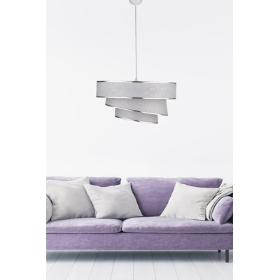 Lustre réglable élégant avec capuchon en tissu, argent et gris, 15,7 po de diamètre x 8,3 po de hauteur | Douille E27 de 40 W maximum | Hauteur totale: 16,3 - 25,4 po | Parfait pour les espaces de vie modernes, les salles à manger et les vestibules