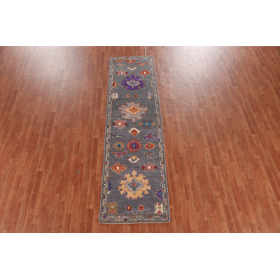 Tapis gris à motif floral Oushak