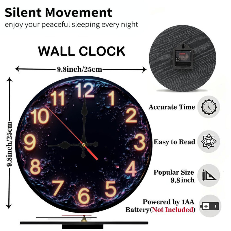 Chiffres de style néon sur cadran de l'horloge liquide
