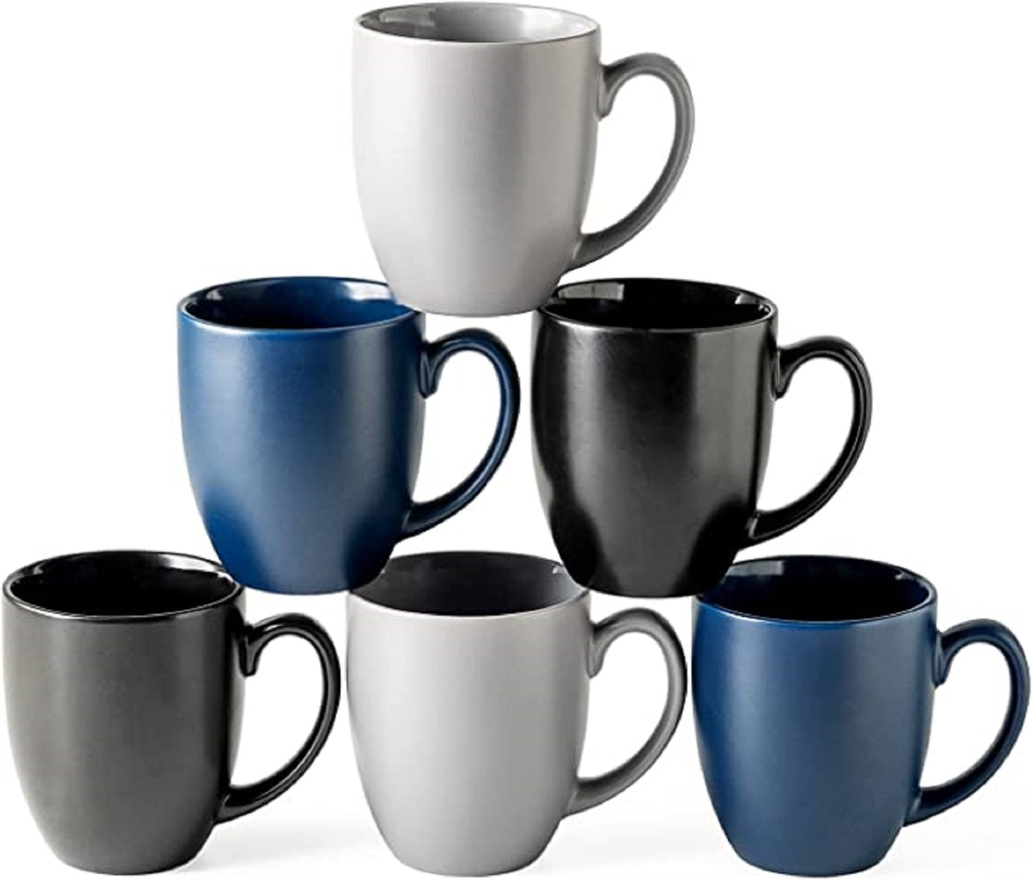  DOWAN Coffee Mugs, Black Coffee Mugs Set of 6, 16 oz