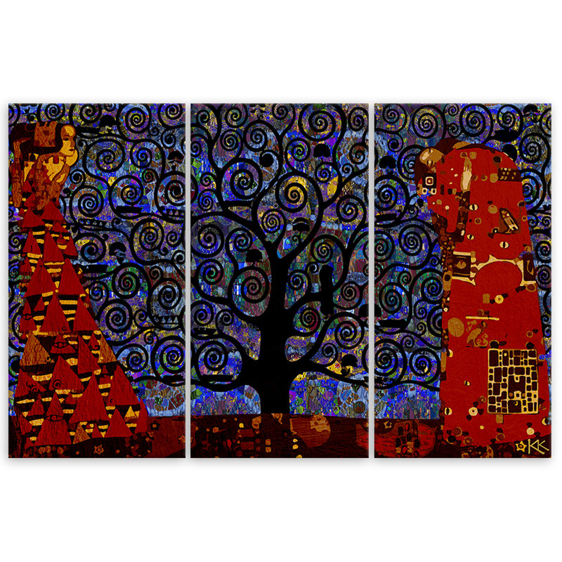Blue Tree Of Life - 3 Piece No Frame Print on Canvas, 80cm H x 120cm W