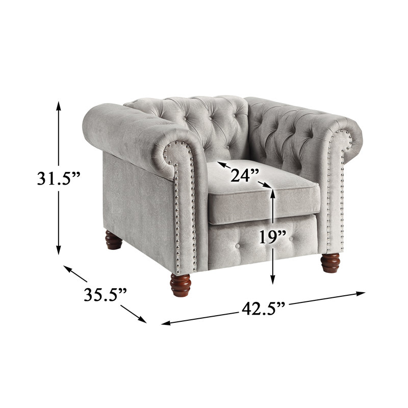 Clifton Fauteuil Chesterfield W, Velours gris