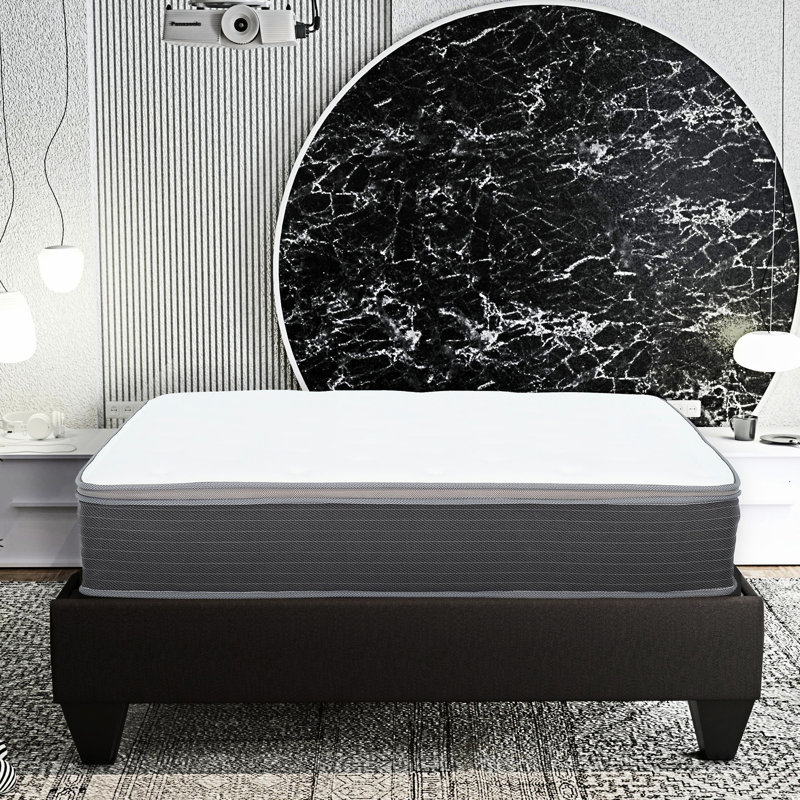 12 po Matelas très grand - Ressorts ensachés et mousse viscoélastique imprégnée de gel, réduction du transfert de mouvement, sommeil confortable, blanc, surface de sommeil en rayonne, housse, installation facile