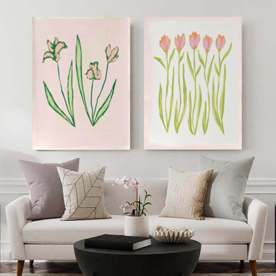Pink Flower Canvas Wall Art Southern Coastal Modern Floral Painting Picture Preppy Pink Flowers Wall Decor Minimalist Botanical Poster Print Artwork For Living Room Bedroom Bathroom Home Decor 16X24 Inch