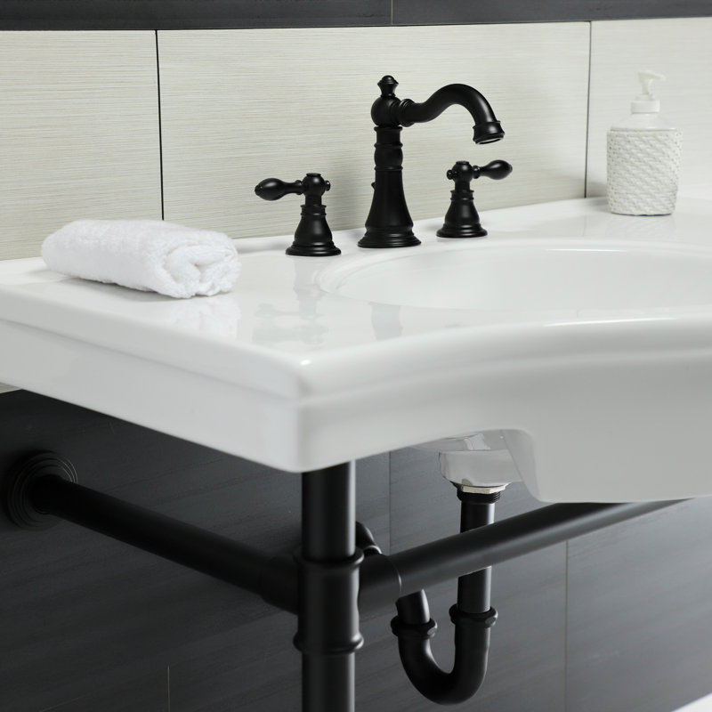 Kingston Brass Templeton 37-Inch Ceramic Console Sink with Stainless Steel Legs (8-Inch, 3-Hole), Matte Black