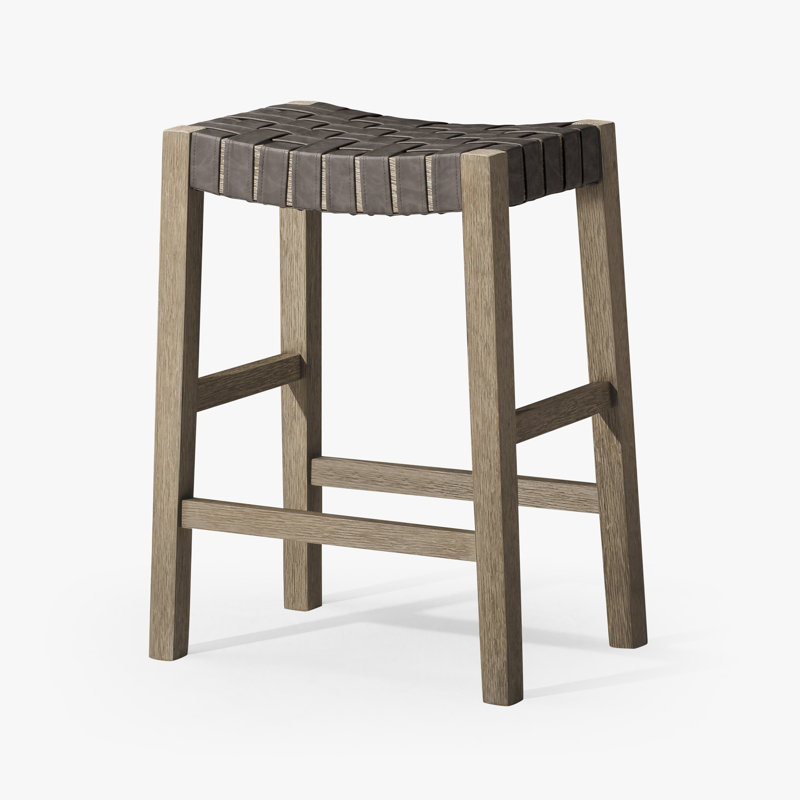 Maven Lane Emerson Kitchen Stool with Faux Leather Upholstery, Weathered Gray, Counter Stool (26" Seat Height)