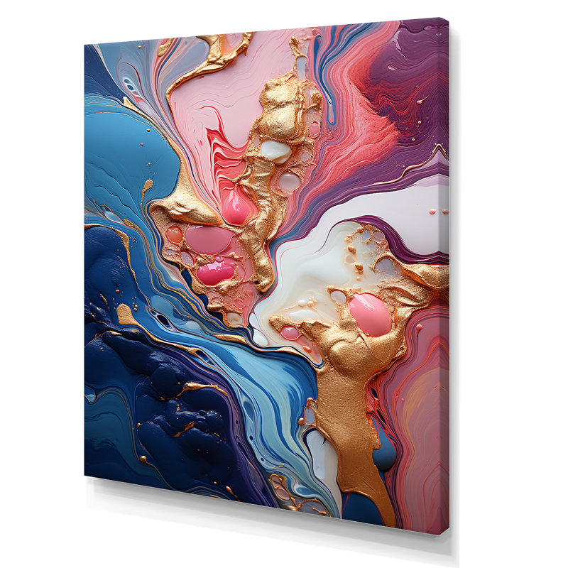 Trippy rose bleu abstrait liquide encre III - encre liquide abstrait art mural, Toile tendue, H 32 po x l 24 po x P 1 po
