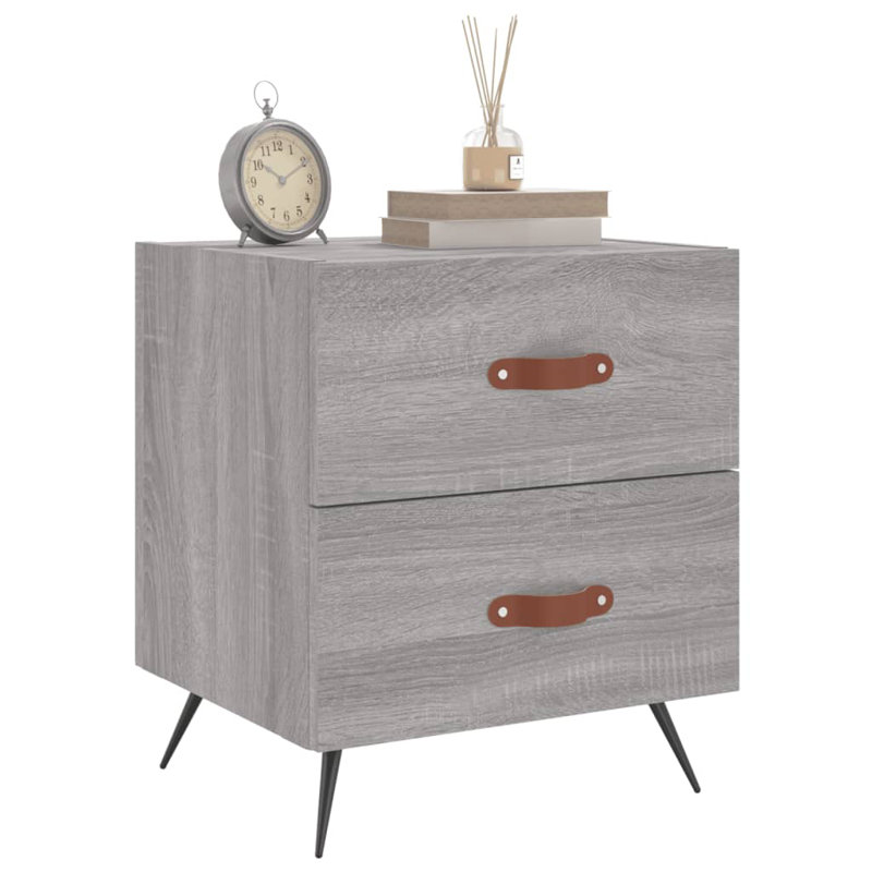Hilaire 40cm W Iron Bedside Table, Set of 2, Grey Sonoma