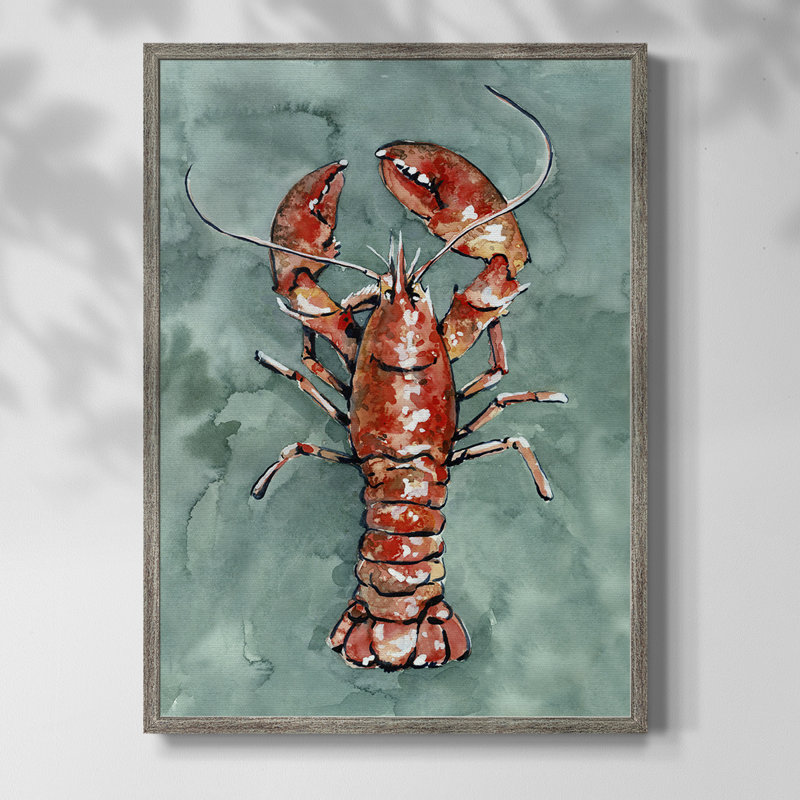 «Aquatic Lobster I», reproduction encadrée - bois massif, H 21 po x l 17 po