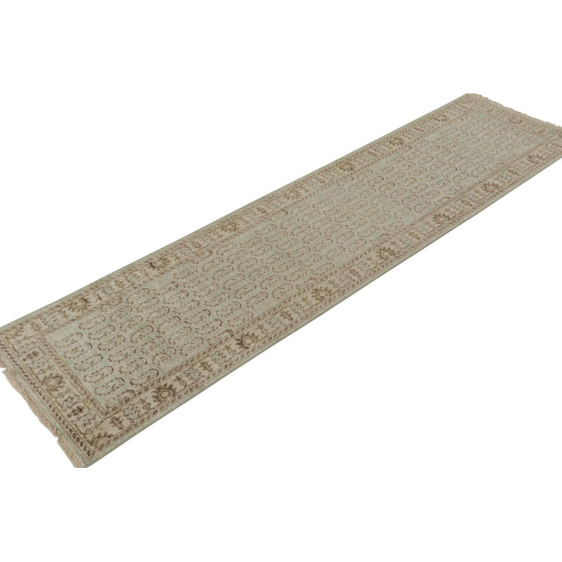 Hand Knotted Geometric Area Rug, Runner 3' x 14'