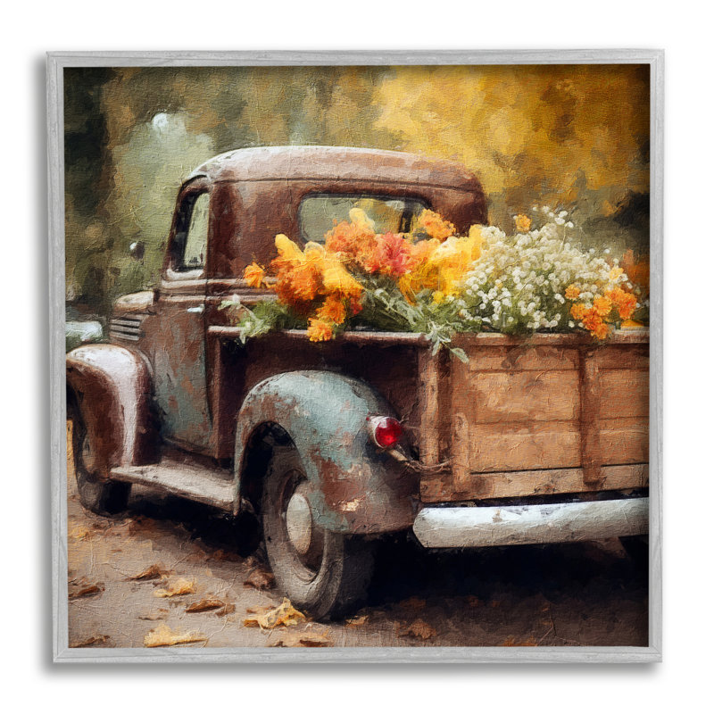 Az-665 - «Autumnal Plants in Truck» encadré sur toile par Riley B, reproduction, Encadré gris, H 24 po x l 24 po x P 1,5 po