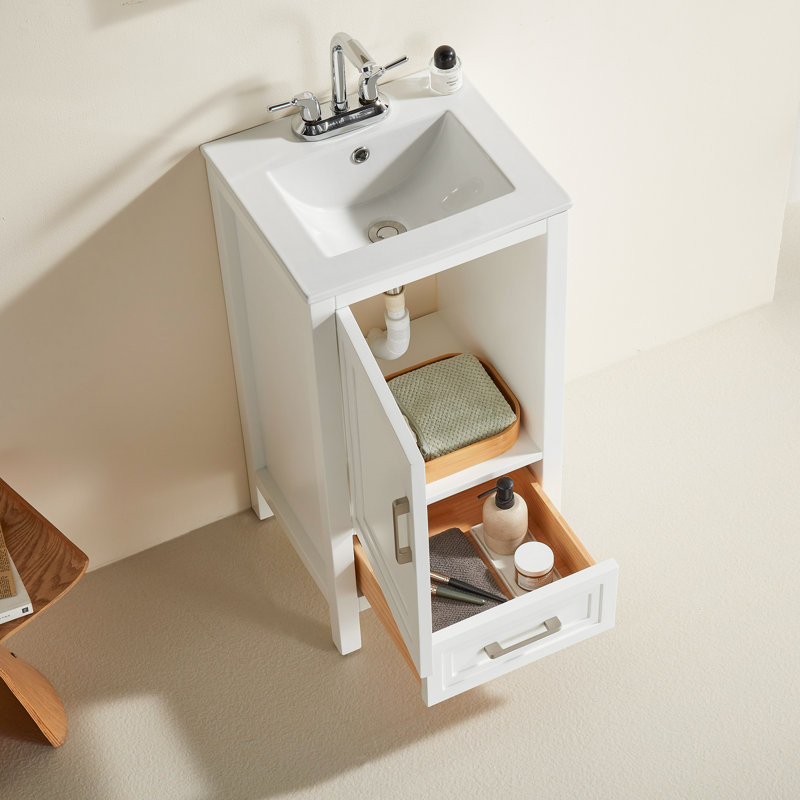 Ensemble de meuble-lavabo simple autoportant 18 po avec 2 poignées entièrement assemblé, Blanc
