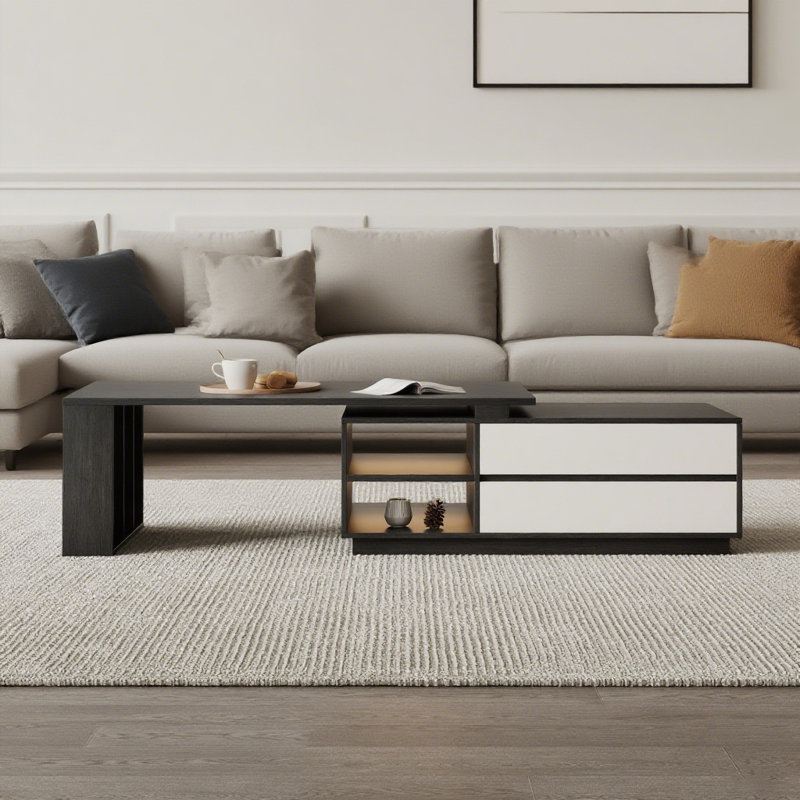 Table basse moderne moderne avec tablettes et tiroirs de rangement, conception extensible pour le salon, le salon