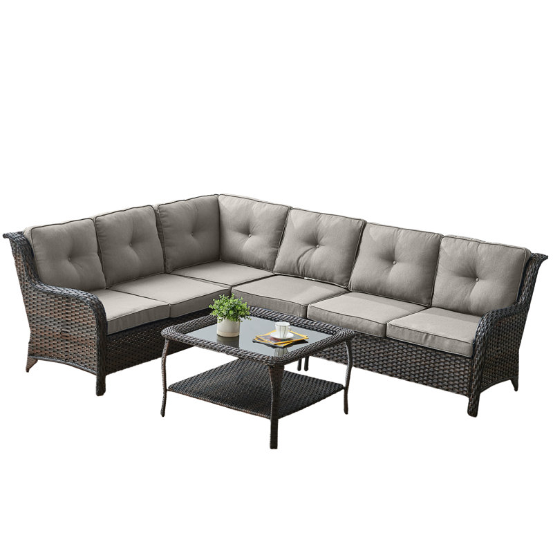 Wicker 6 - Person Modular Patio Conversation Sets with Cushions