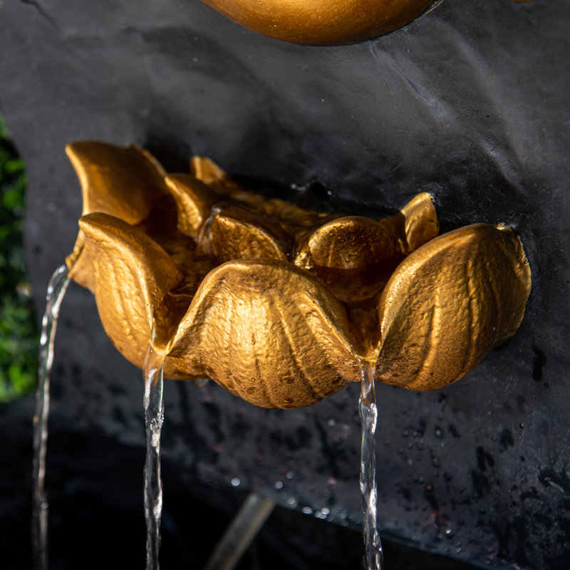 Wall 30 in H Fiber Resin Garden Water Fountain Indoor/Outdoor, Black, Gold