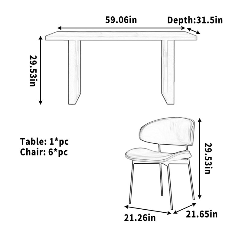 Mease, 7 pièces : table, 6 chaises, H 29,53 po x l 59,06 po x P 31,5 po, Beige