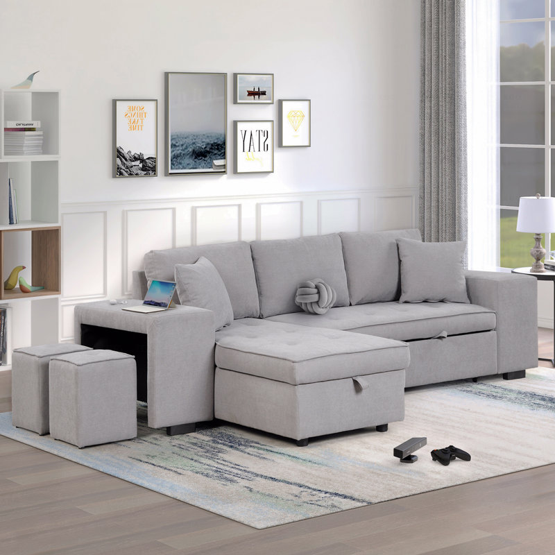 Canapé-lit modulaire réversible en L à 3 places avec canapé-lit et 2 tabourets