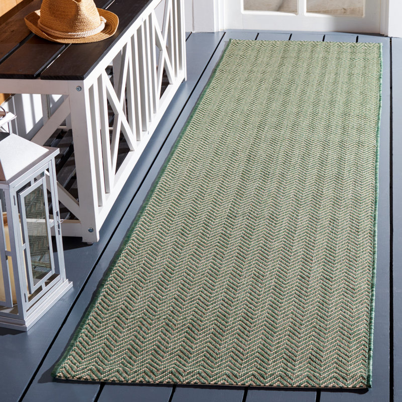 Tapis intérieur / extérieur Arneshia, Dark Green/Beige, Tapis de couloir 2 pi 3 po x 8 pi