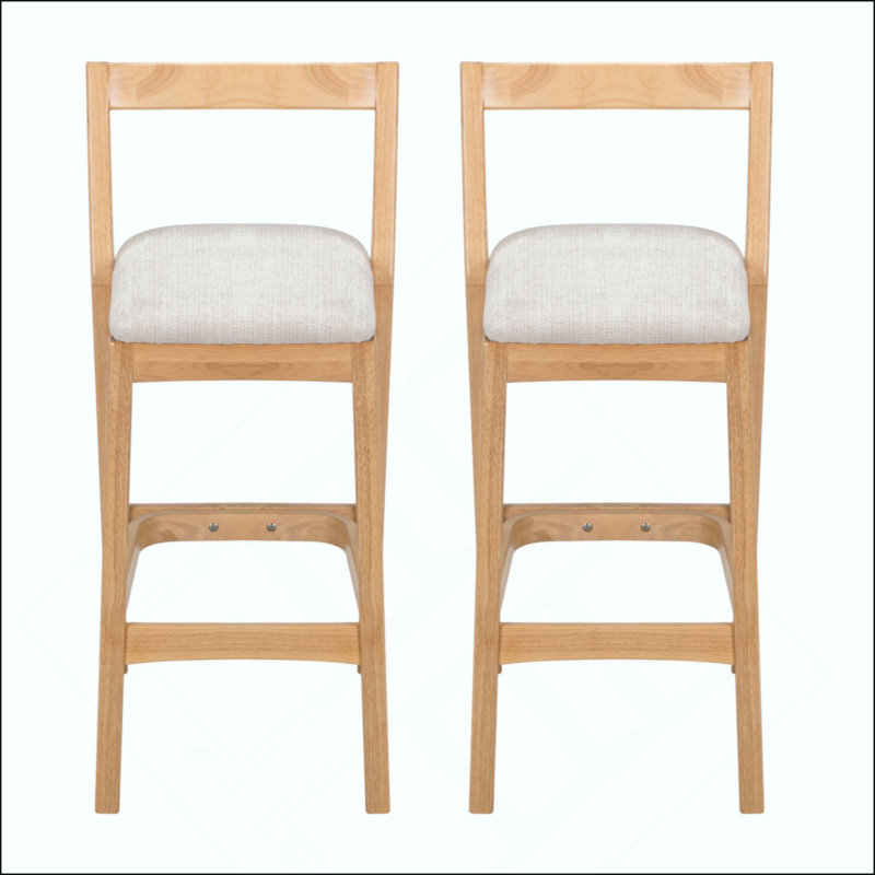 Tabouret de bar d'intérieur en bois d'hévéa, fini et revêtement, ensemble de 2, Naturel