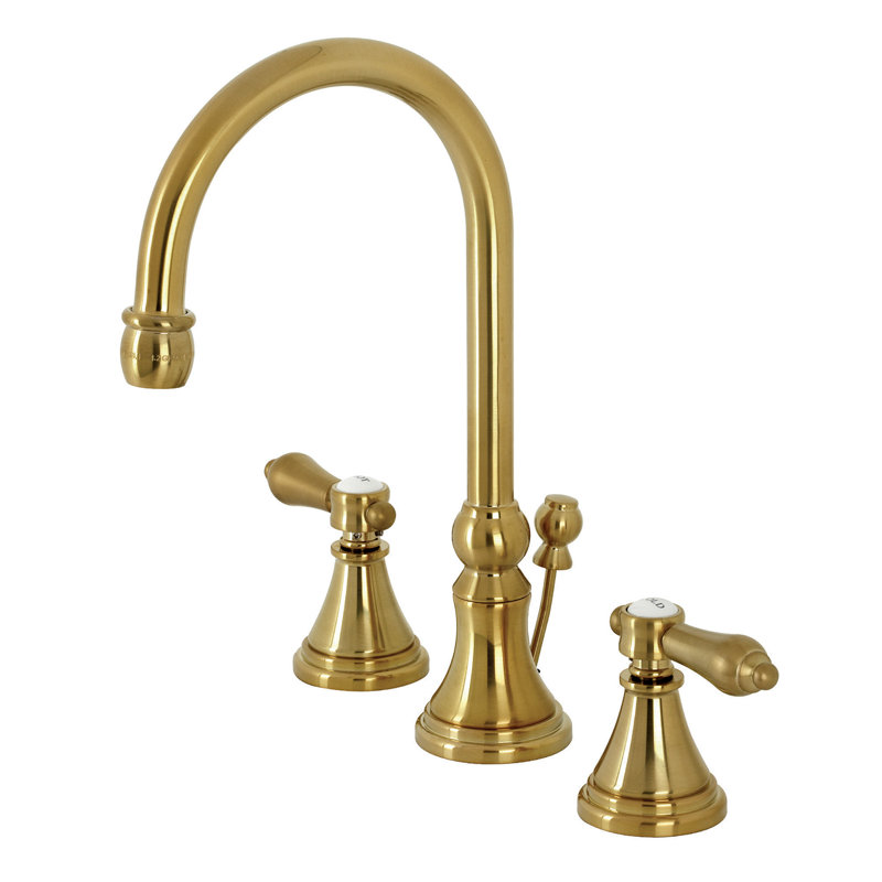 Kingston Brass Heirloom Two-Handle 3-Hole Deck Mount Widespread Bathroom Faucet with Brass Pop-Up Drain, Brushed Brass