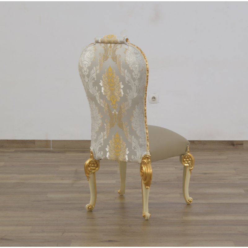 Leather Dining Chair, Beige/Dark Gold