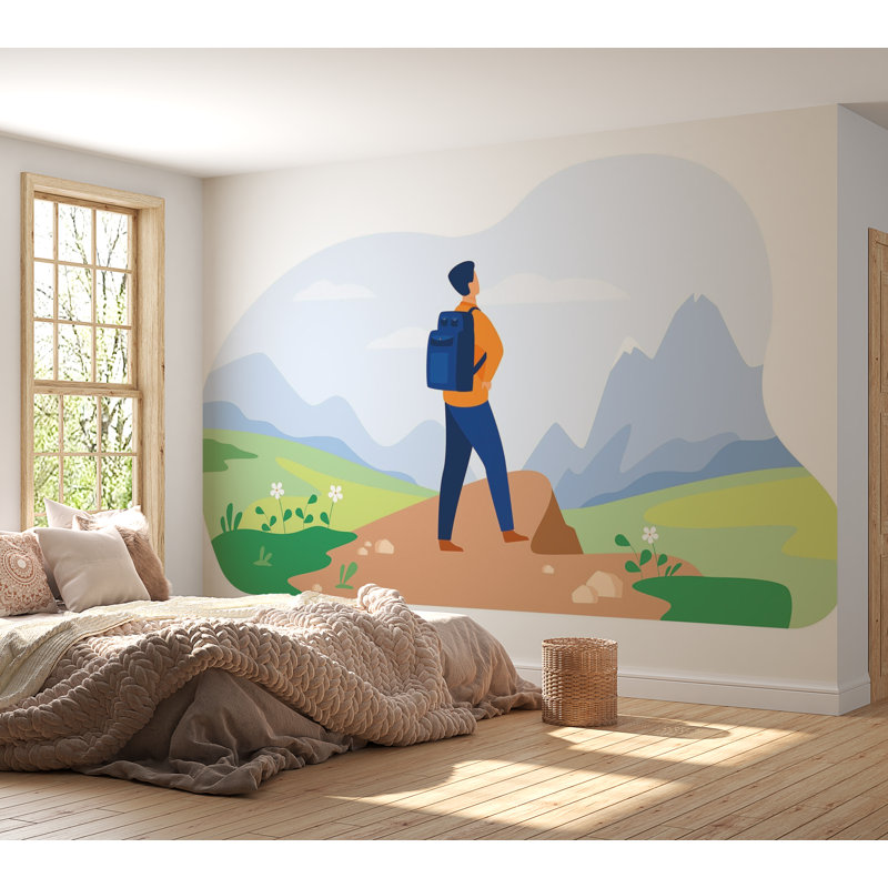 Murale pelez et collez de qualité supérieure - Aventures en montagne, L 120 po x l 180 po