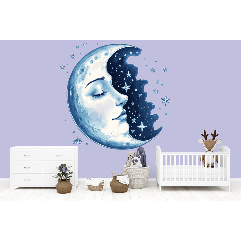 Adhésif décoratif lune et étoiles chambre de bébé - chambre d'enfant céleste, décor de genre neutre pour bébé 032Mv