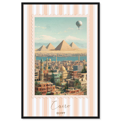 «Cairo Travel Stamp», reproduction d'art sur toile par Art Remedy, cadre noir, 10 x 15
