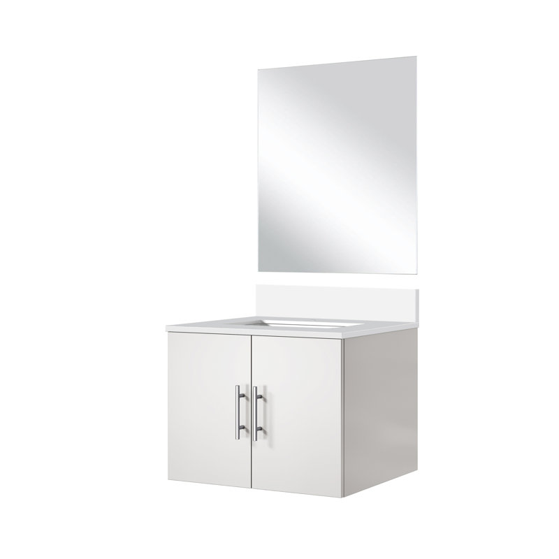 24 po L x P 22 po, meuble-lavabo simple blanc brillant, comptoir en marbre de culture, 18 miroirs, bois Space Solution, P 24 po 22 po, comptoir, style moderne inclus