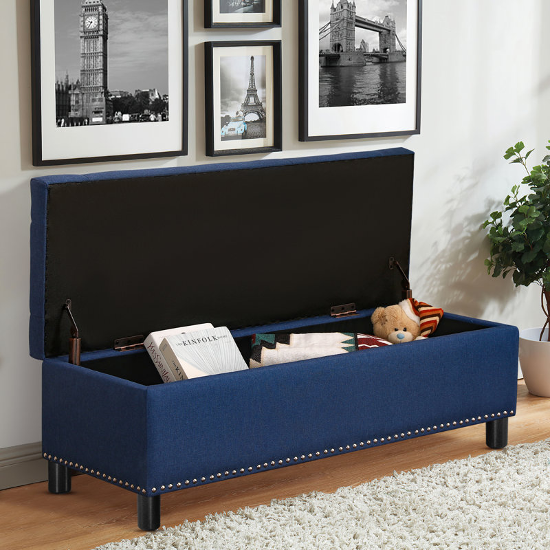 Canealus Upholstered Storage Bench, Dark Blue