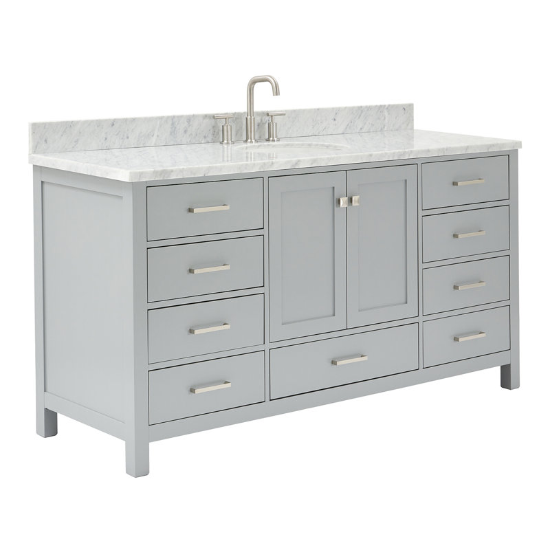 Flynt 67'' Single Bathroom Vanity with Carrara Marble Top, Gray