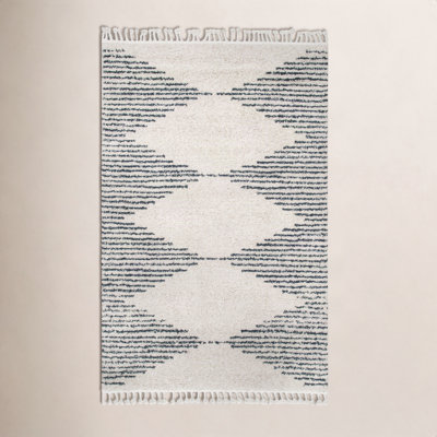 Tapis blanc cassé / gris anthracite à poils longs pour salon, chambre à coucher, salle à manger