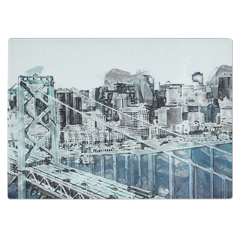 Tempered Glass San Francisco Oakland Bay Bridge Chopping Board, 39 cm W x 28.5 cm L