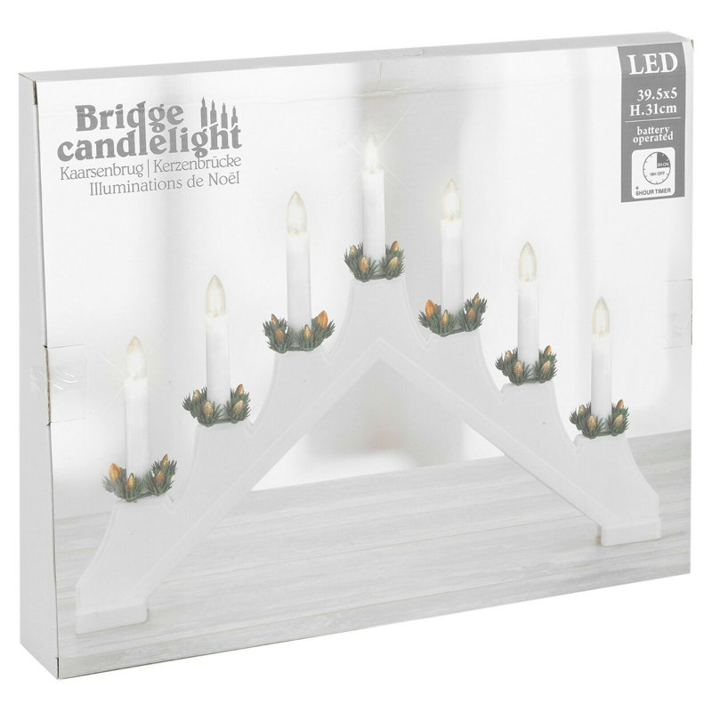 Wood Tabletop Candlestick with Candle Included, White