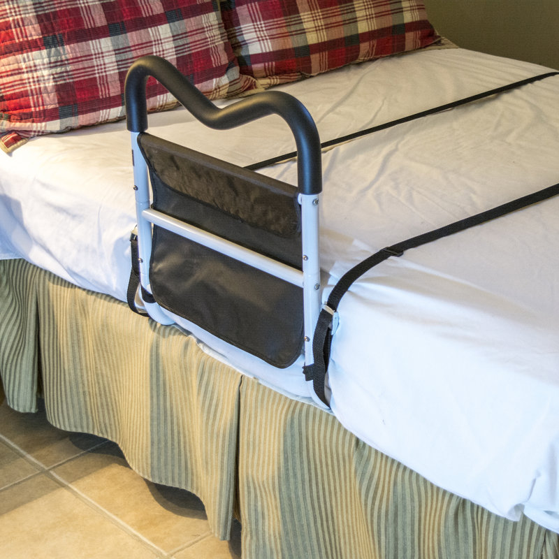Adjustable Black and White Bed Assist Rail with M-Handle