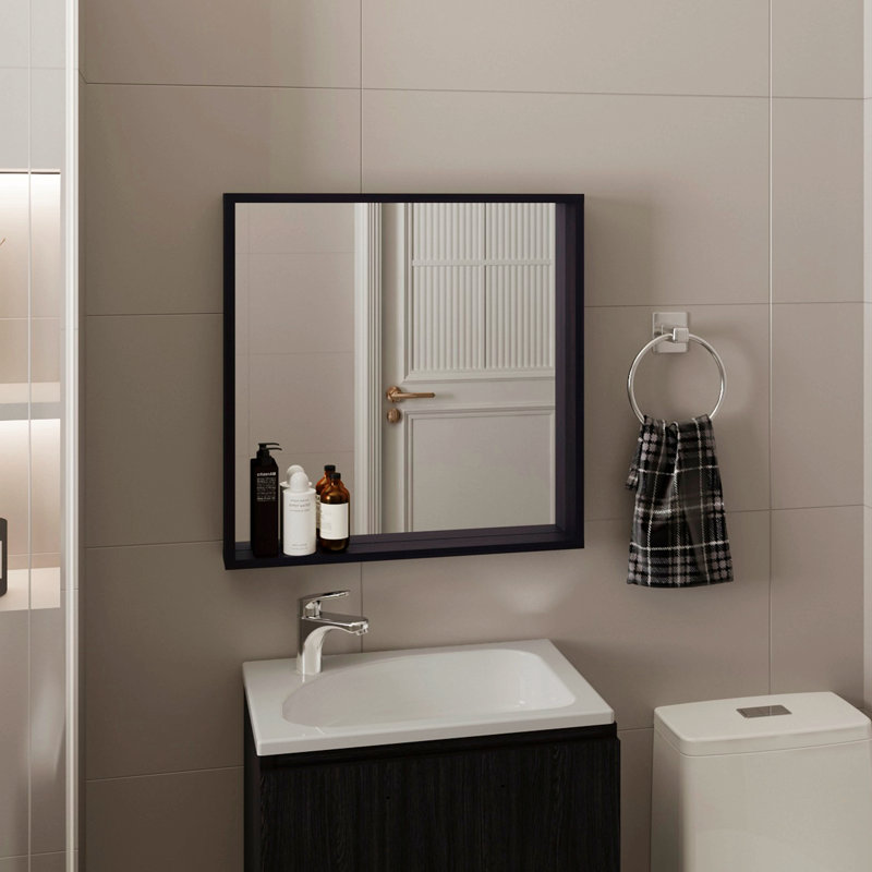 Armoire à pharmacie avec miroir et rangement, organisateur de salle de bain mural Mordern, Noir mat