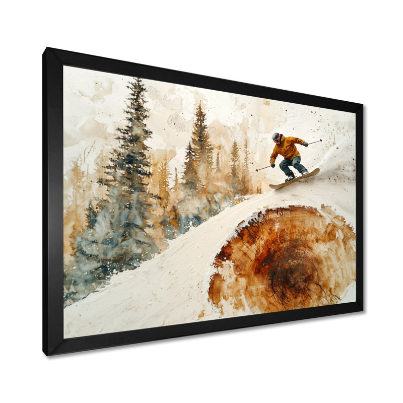 Summit Gliders Skiing In A Winter Landscape III - Skiing Wall Art, Single Picture Framed Print, 30" H x 40" W, Black