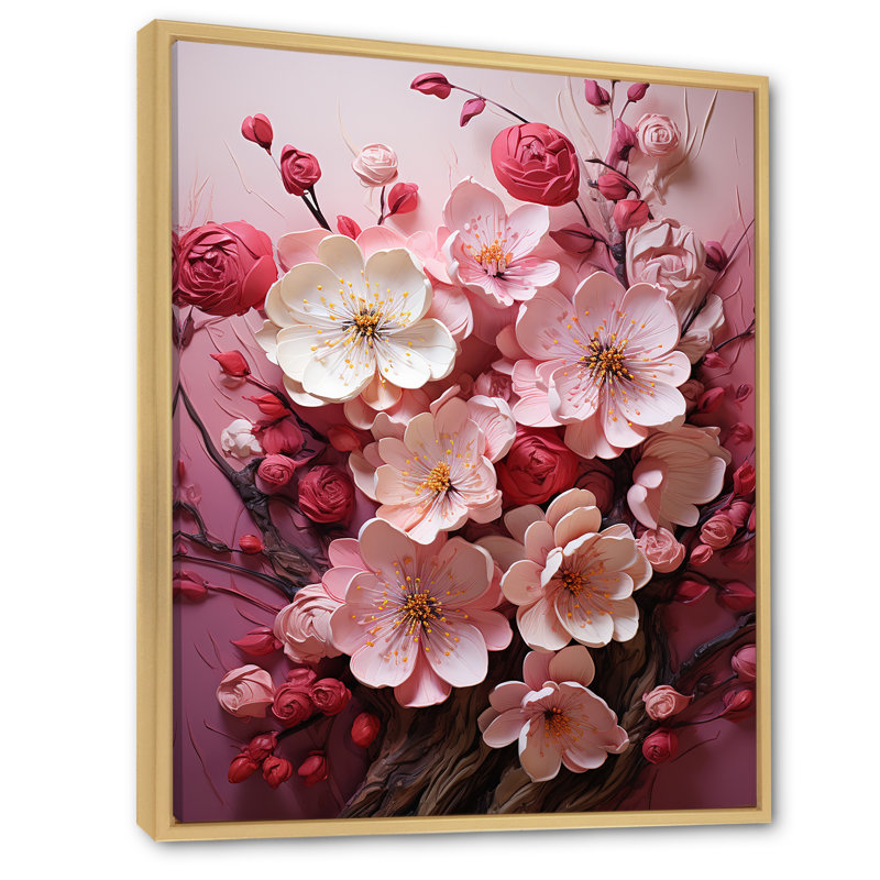 «Pink Orchard Tree Ballet Of Cherry Blossoms II», art mural cerisier, Cadre flottant brun, H 40 po x l 30 po x P 1,5 po