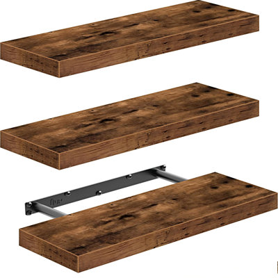 Floating Shelves for Wall Bathroom Shelf Bedroom Kitchen Living Room Hanging Book Shelves Small Farmhouse Decor 16 inch Set of 3, Rustic Brown