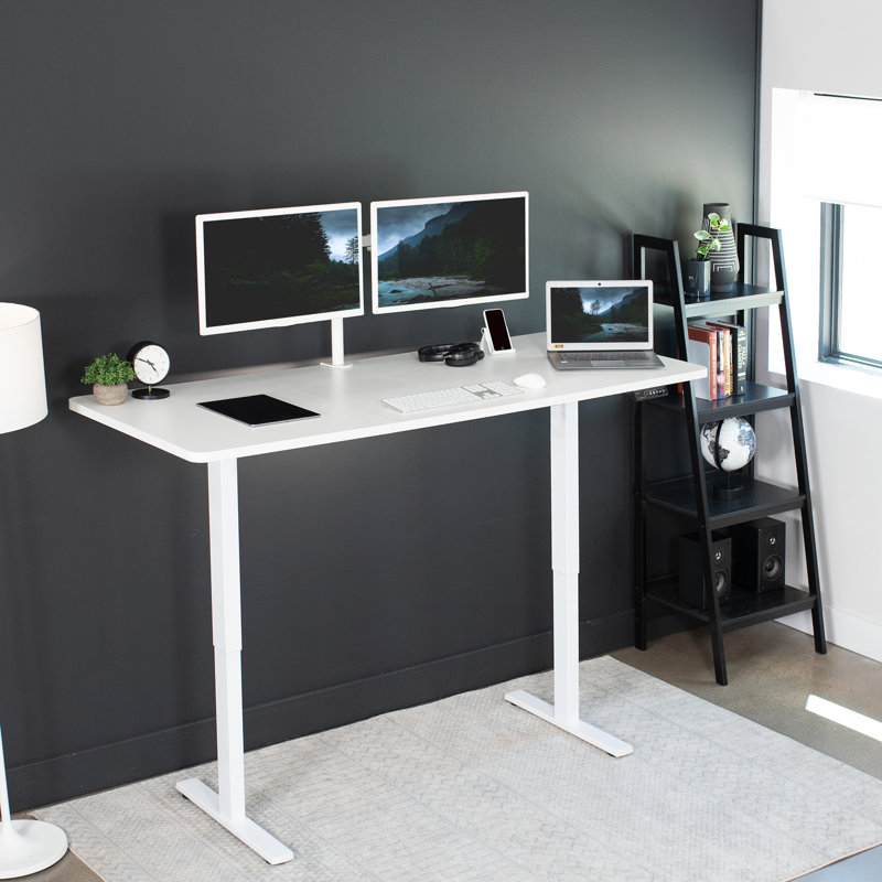 Luxe Electric White 60" Adjustable Standing Desk with Memory Presets