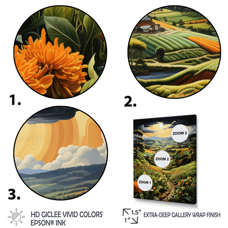 Bartolotti Farm Harvest Symphony Pastoral V, reproduction d'art sur toile, H 32 po x l 16 po x P 1 po, Cadre naturel flottant