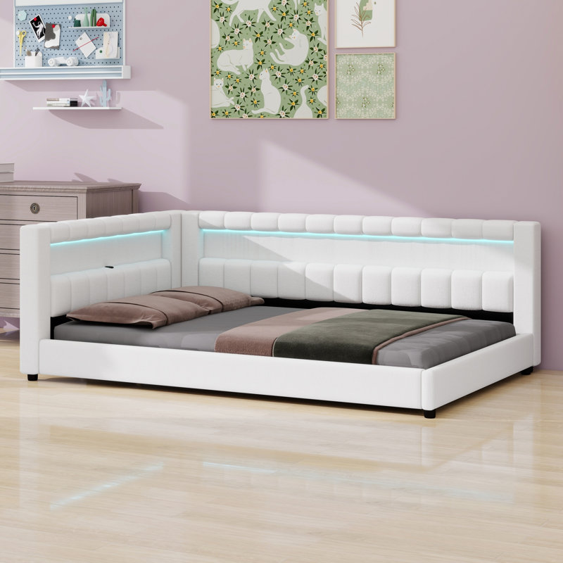 Lit surÃ©levÃ© avec ports USB intÃ©grÃ©s, Full XL, Blanc