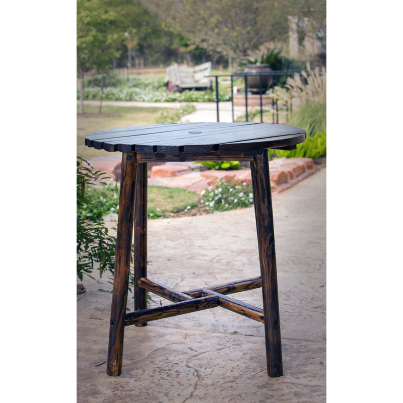 Round Pine Solid Wood Outdoor Bar Table Umbrella Hole , 39.25 " W 39.25 " D