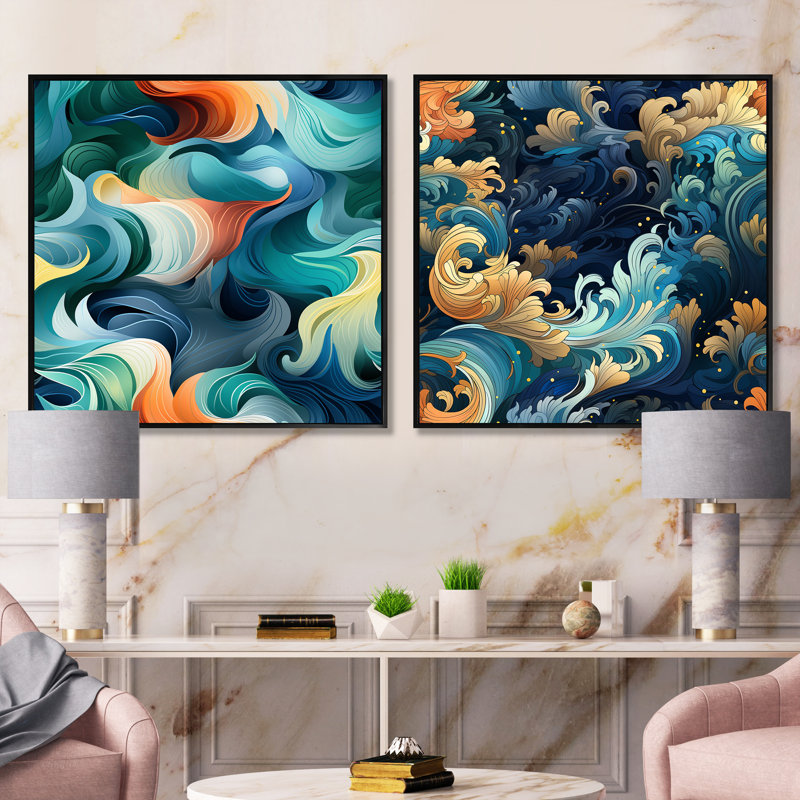 Plongée sous-marine Deep Sea - Ensemble de 2 collages nautiques et carrés, Cadre flottant noir, H 16 po x l 33 po